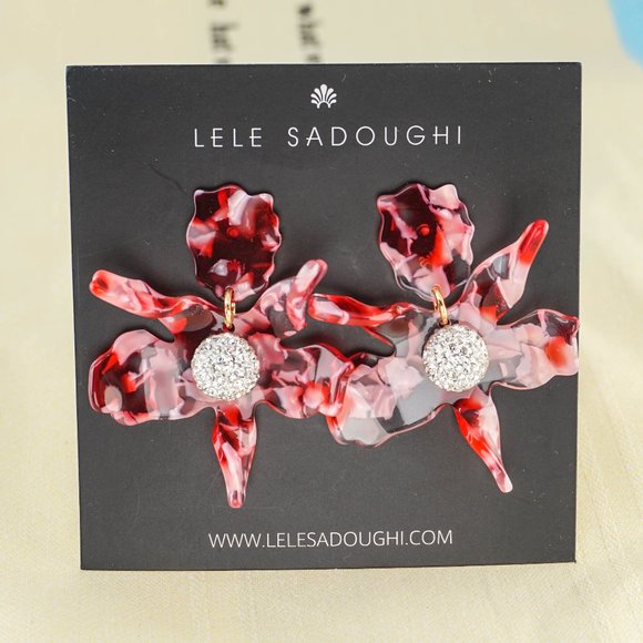 NEW Lele Sadoughi Crystal Small Lily Earrings - Cherry Red - Picture 1 of 6